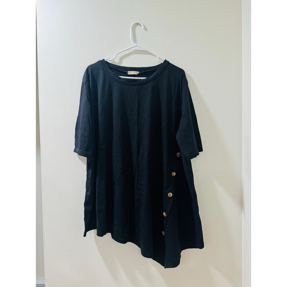 Sweetnight Women's Casual Scoop Neck Short Sleeve Solid, Black, 3X